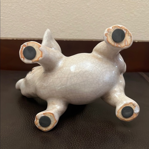 Vtg Elephant Crackle Glazed Ceramic Figurine Trunk Up - Picture 8 of 8